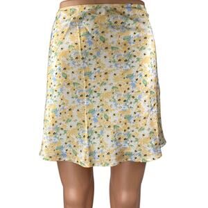 Princess Polly Multicolor Silk Satin Floral High Waist Zip Mini A-Line Skirt 8